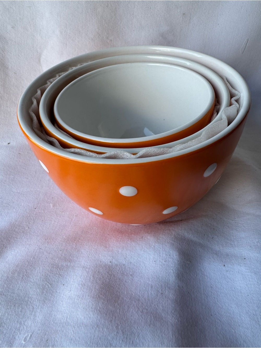Signature Housewares Polka Dot Stoneware Nesting Mixing Bowl Set, 3pc